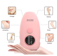 Zones d'utilisation de l'épilateur BAGOO : jambes, aisselles, bras, maillot